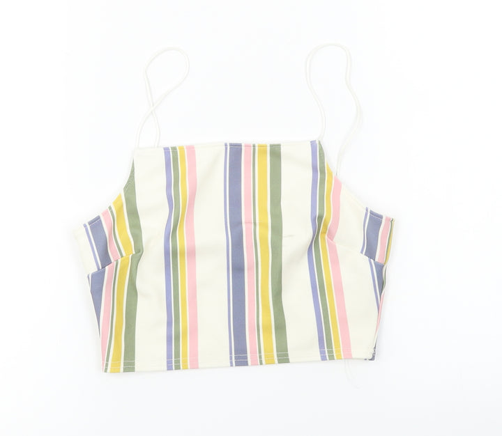 New Look  Womens Ivory Striped  Cropped T-Shirt Size 10