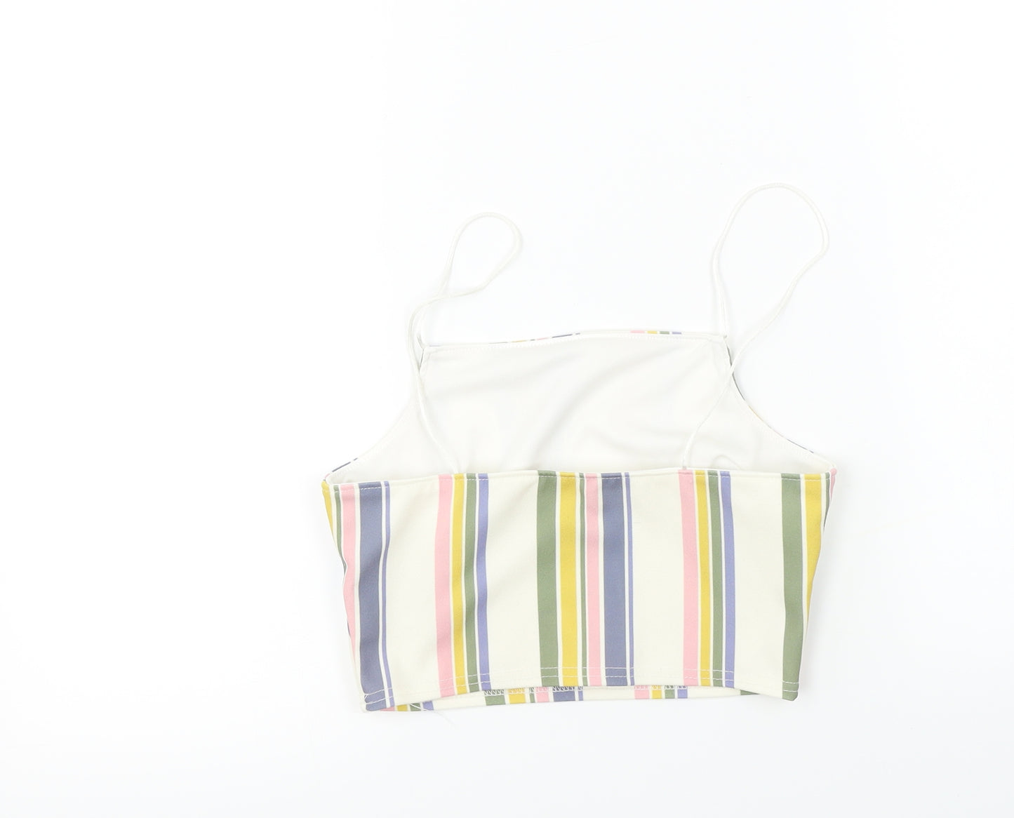 New Look  Womens Ivory Striped  Cropped T-Shirt Size 10