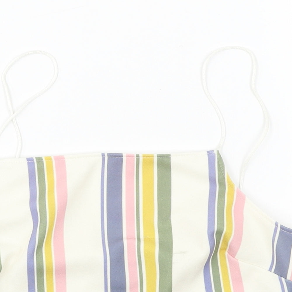 New Look  Womens Ivory Striped  Cropped T-Shirt Size 10