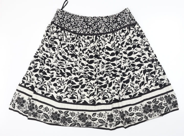 New Look Womens Black Floral A-Line Skirt Size 34 in