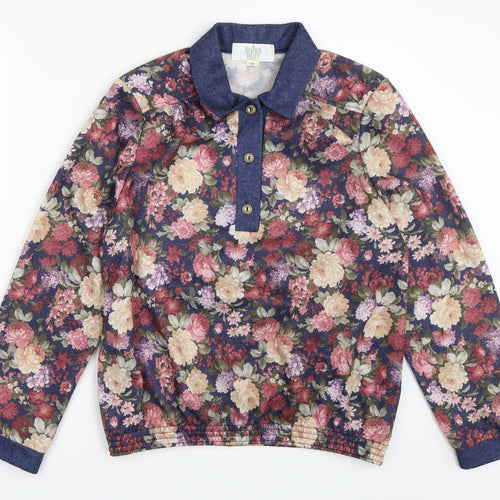 Heather Valley Womens Blue Floral  Pullover Sweatshirt Size 14