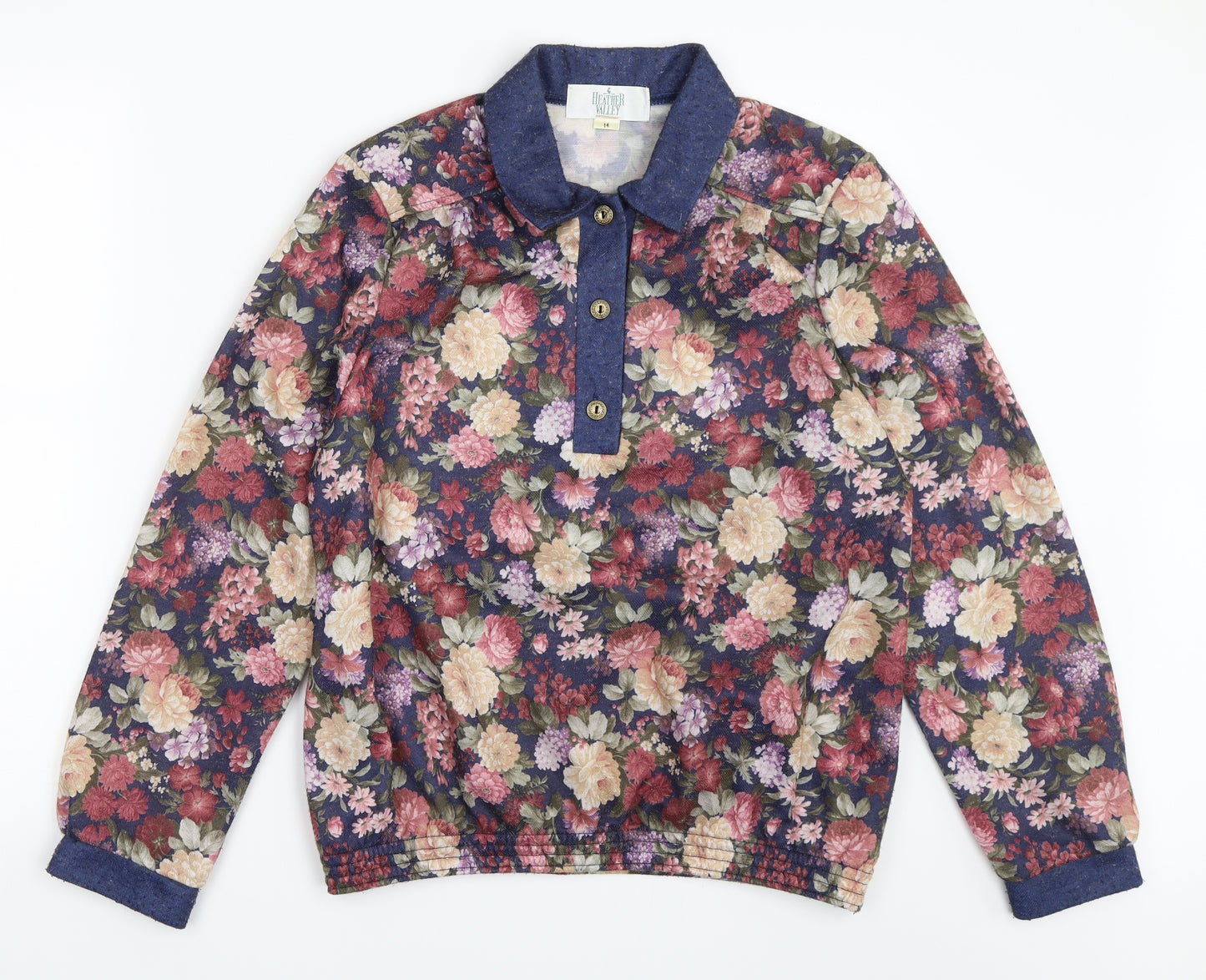 Heather Valley Womens Blue Floral  Pullover Sweatshirt Size 14