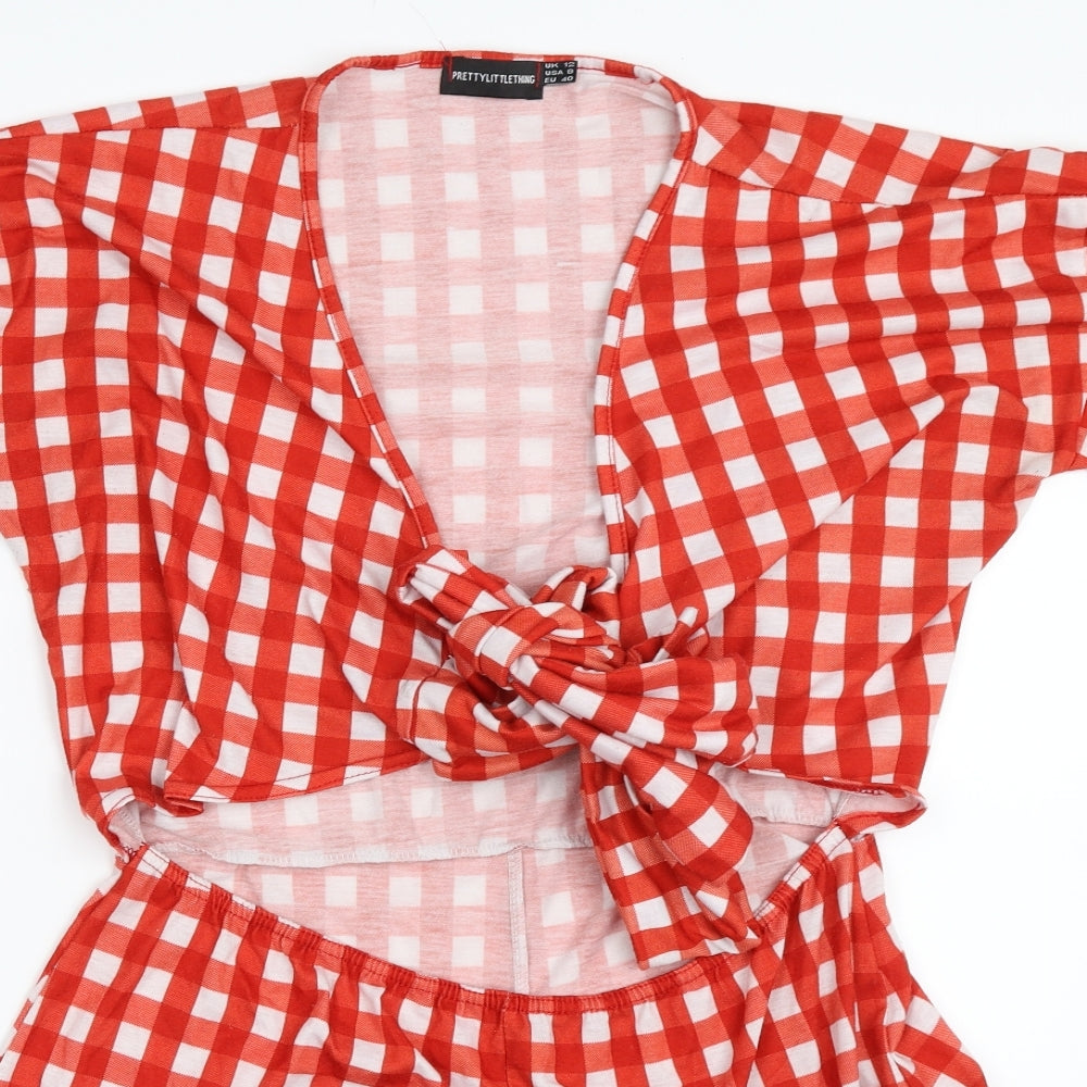 PRETTYLITTLETHING Womens Red Check  Playsuit One-Piece Size 12