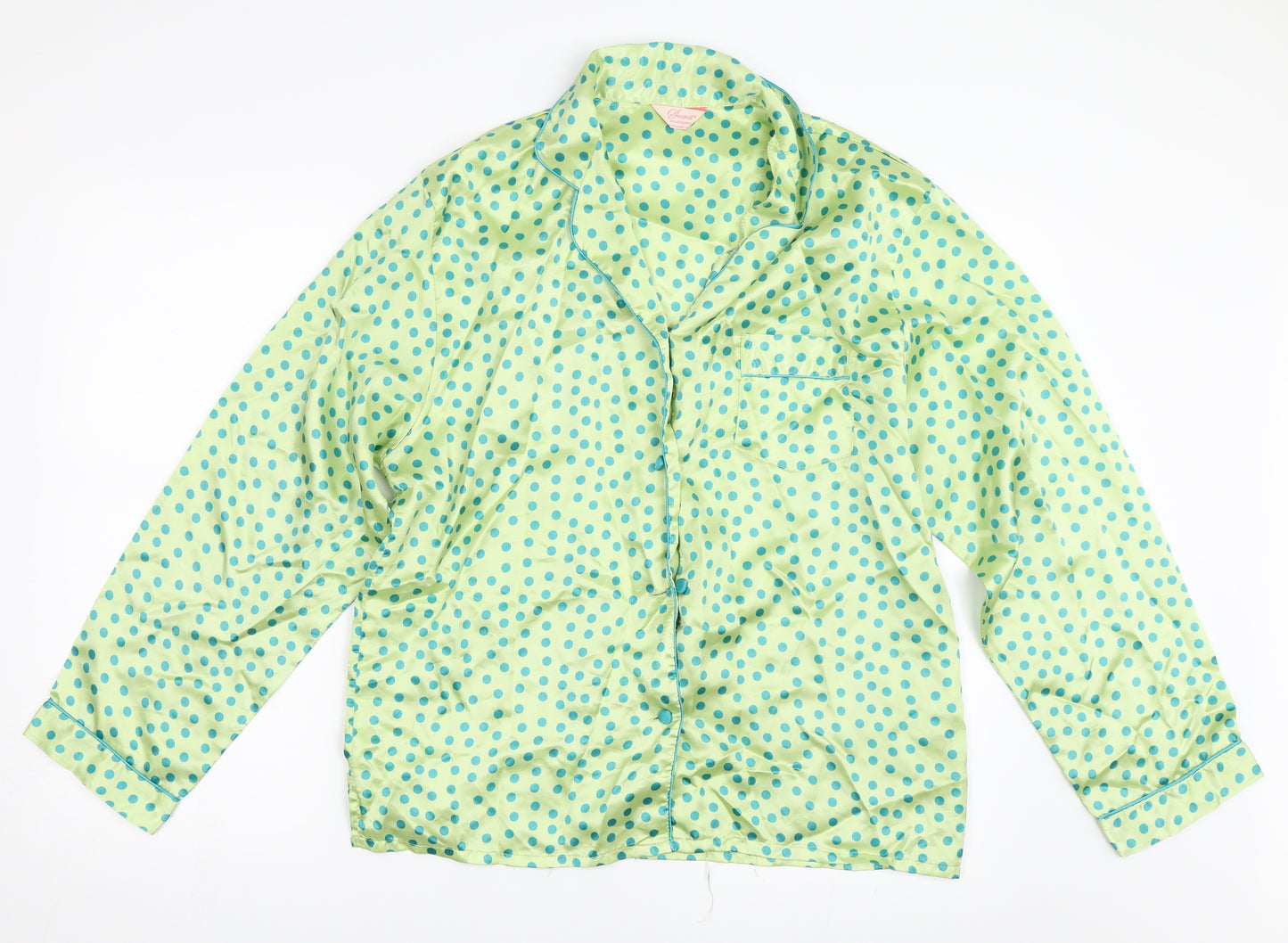 Secret Possesions Womens Green Polka Dot Satin Top Pyjama Set Size 12