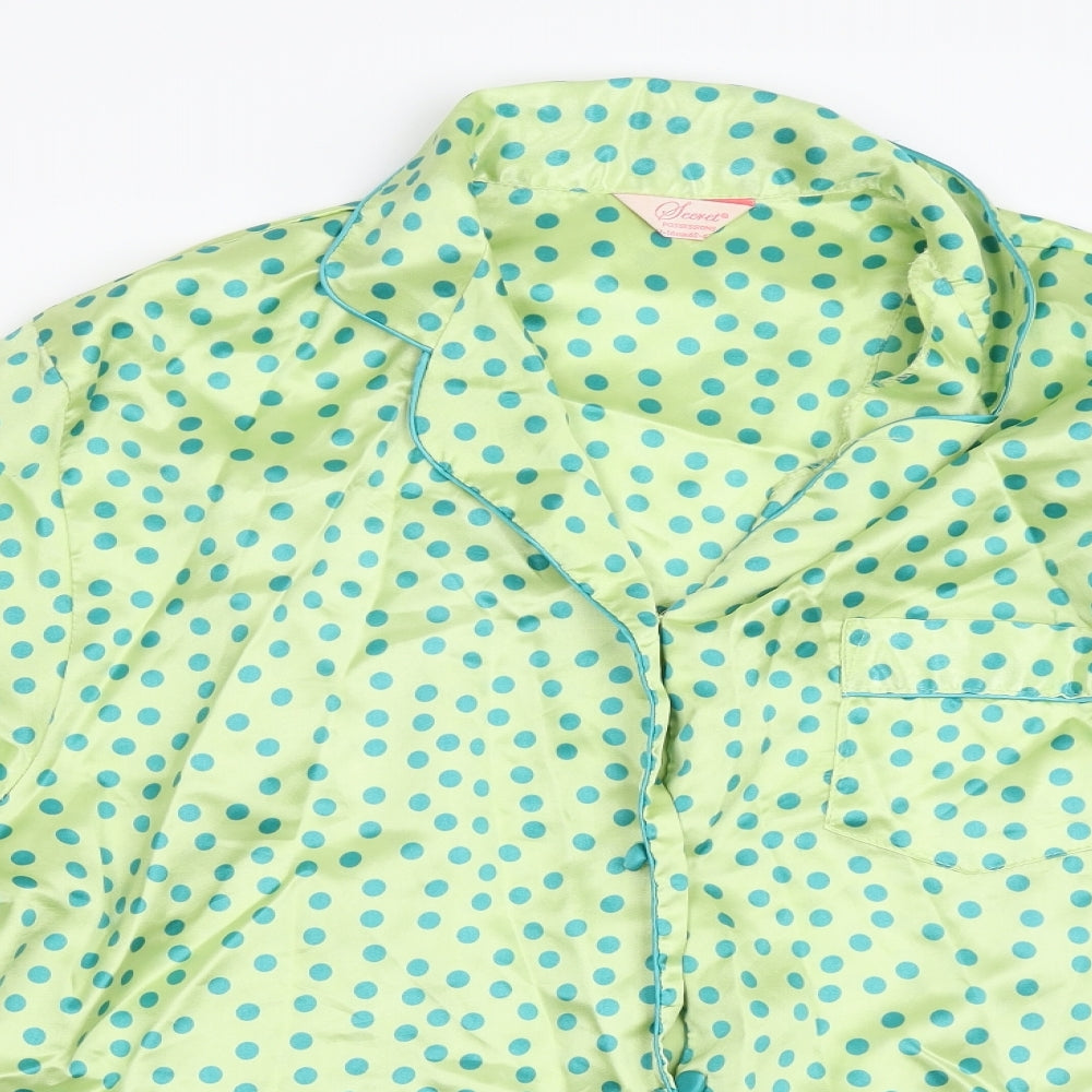 Secret Possesions Womens Green Polka Dot Satin Top Pyjama Set Size 12