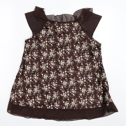 Kiss Mode Womens Brown Floral  Basic Blouse Size M