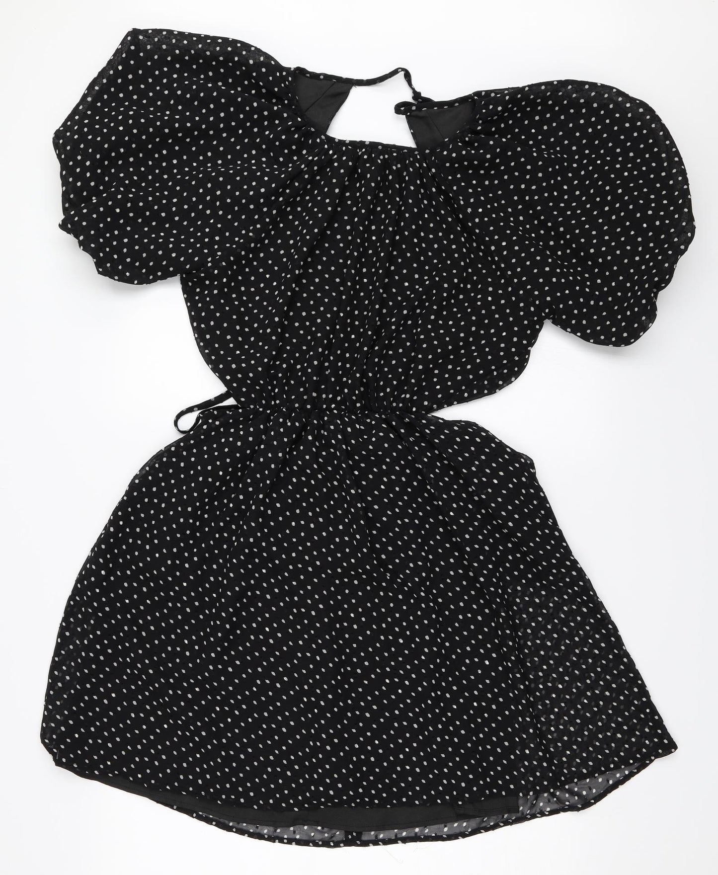 Nasty Gal Womens Black Polka Dot  Fit & Flare  Size 8  - puff sleeve