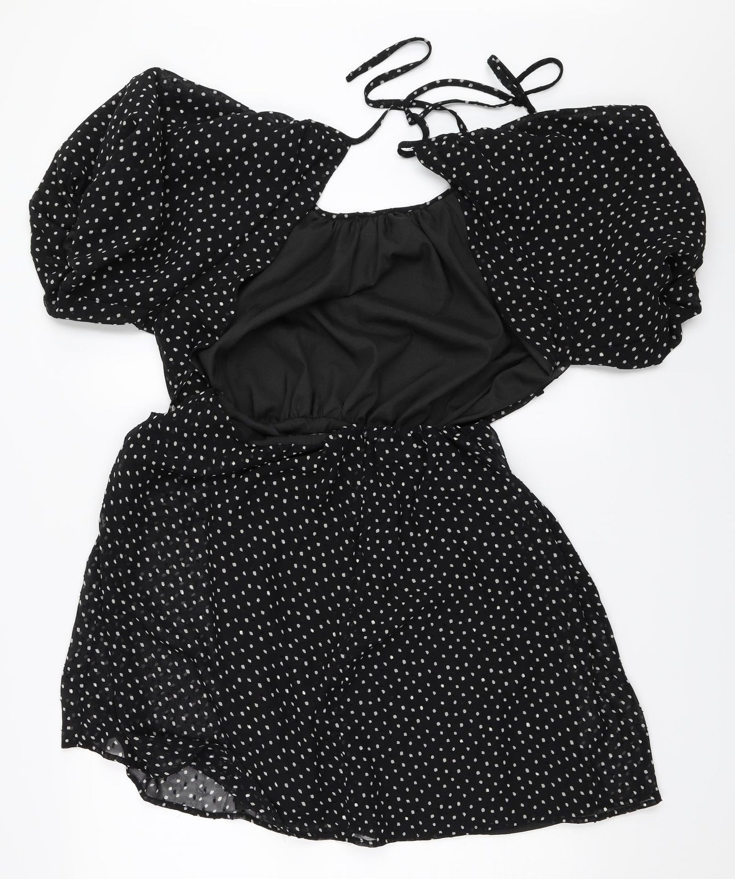 Nasty Gal Womens Black Polka Dot  Fit & Flare  Size 8  - puff sleeve