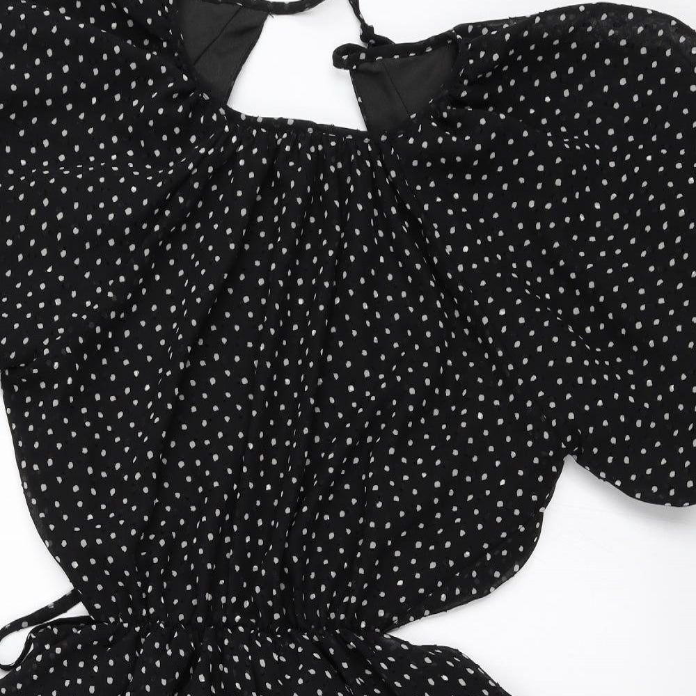 Nasty Gal Womens Black Polka Dot  Fit & Flare  Size 8  - puff sleeve