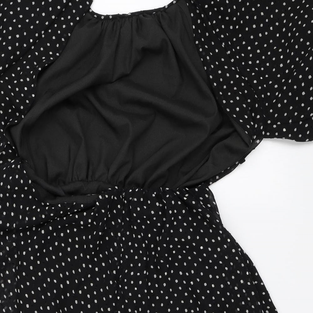Nasty Gal Womens Black Polka Dot  Fit & Flare  Size 8  - puff sleeve
