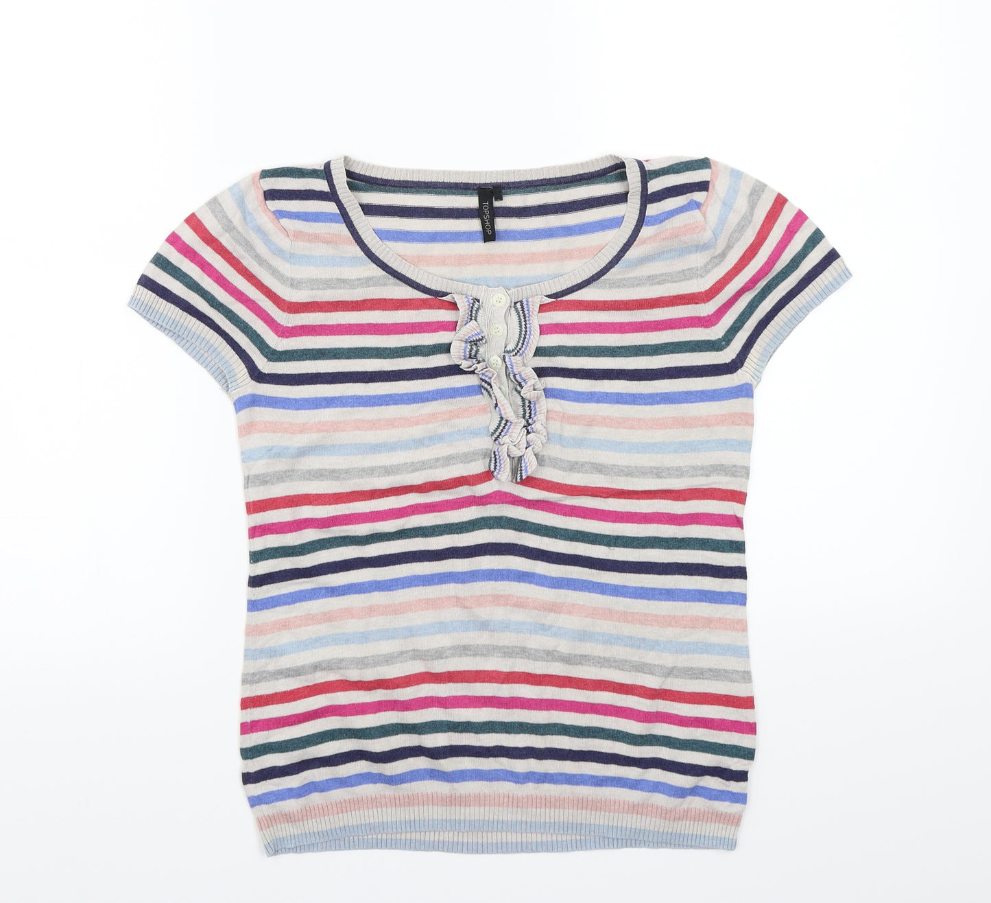 Topshop Womens Grey Striped  Basic T-Shirt Size 8