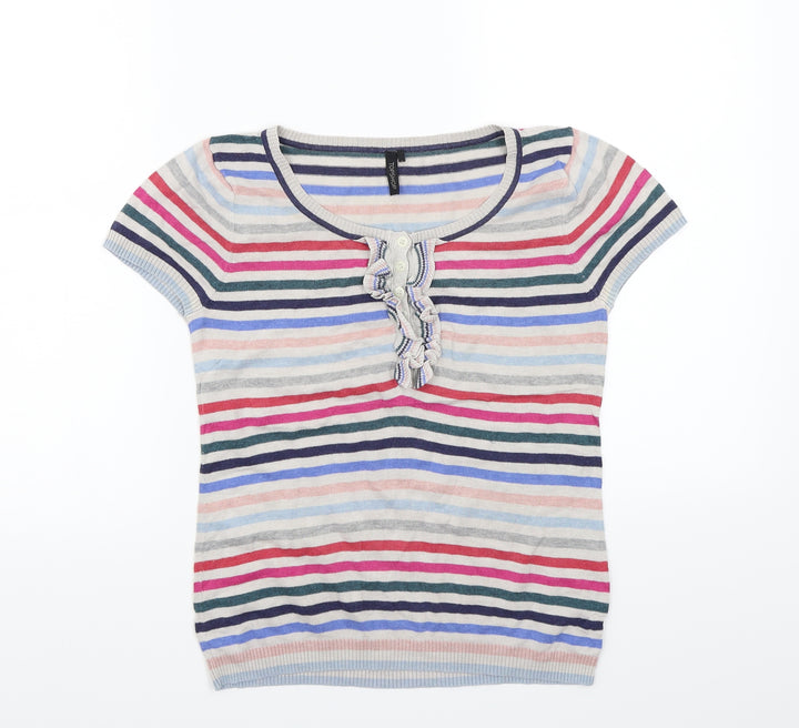 Topshop Womens Grey Striped  Basic T-Shirt Size 8