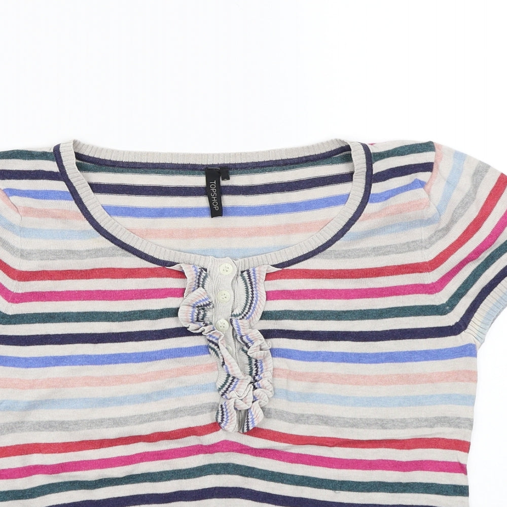 Topshop Womens Grey Striped  Basic T-Shirt Size 8
