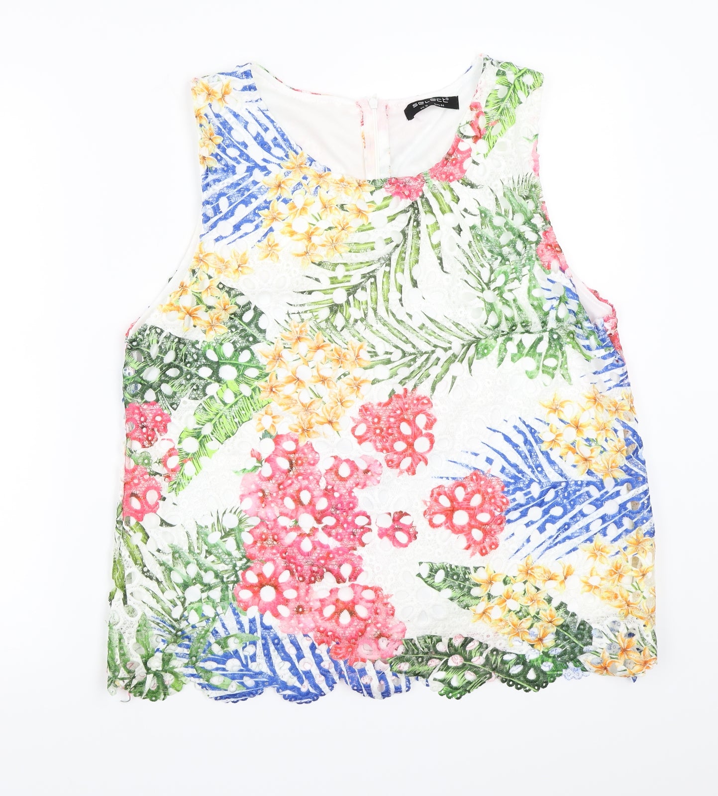 Select Womens White Floral  Basic T-Shirt Size 16