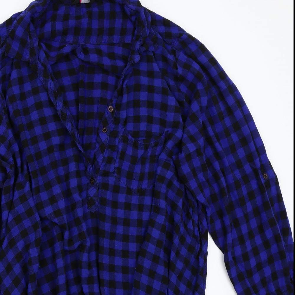 Yours Womens Blue Check  Basic Button-Up Size 30