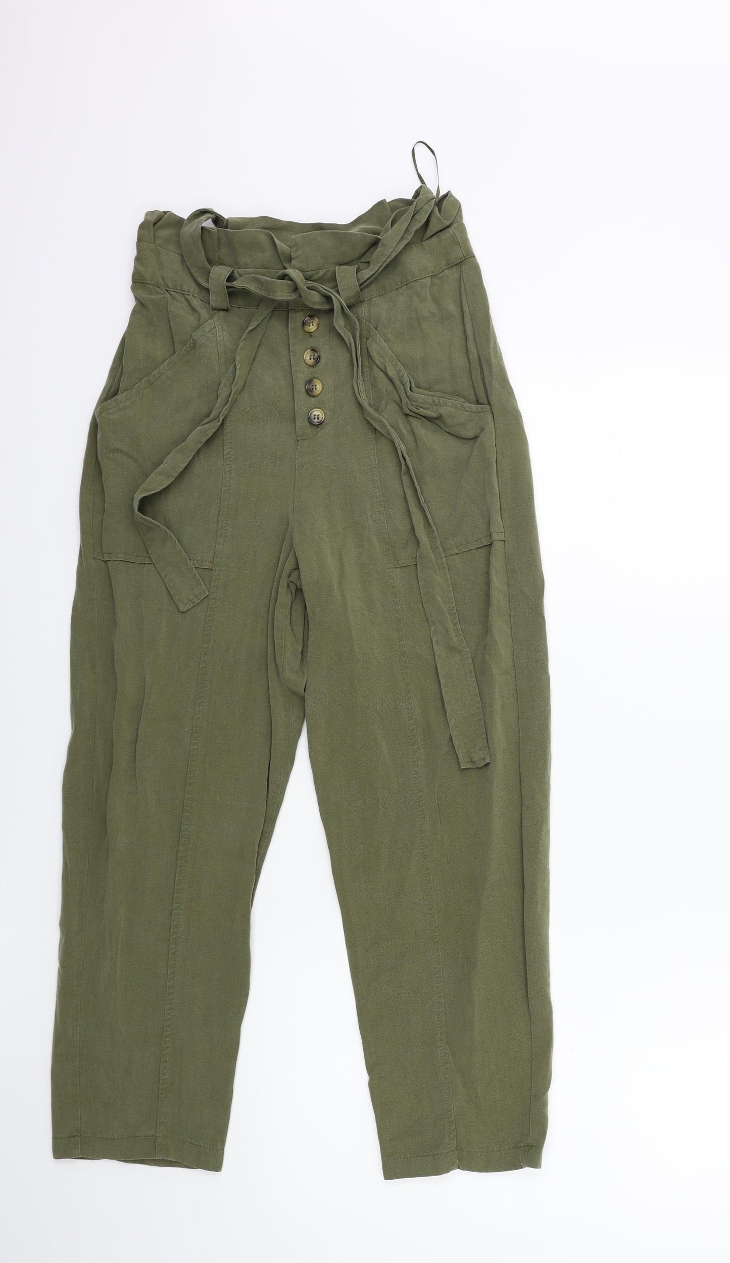 F&F Womens Green   Cropped Trousers Size 6 L23 in - Paperbag Waist