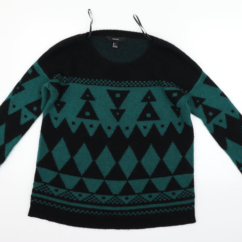 FOREVER 21 Womens Green Geometric  Pullover Jumper Size S