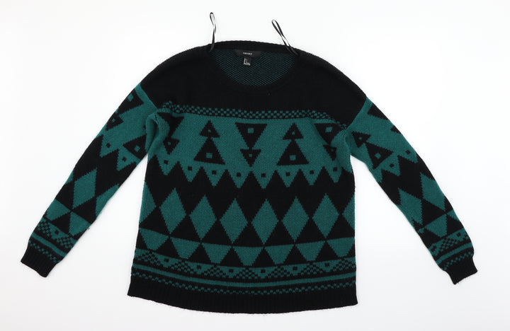 FOREVER 21 Womens Green Geometric Pullover Jumper Size S