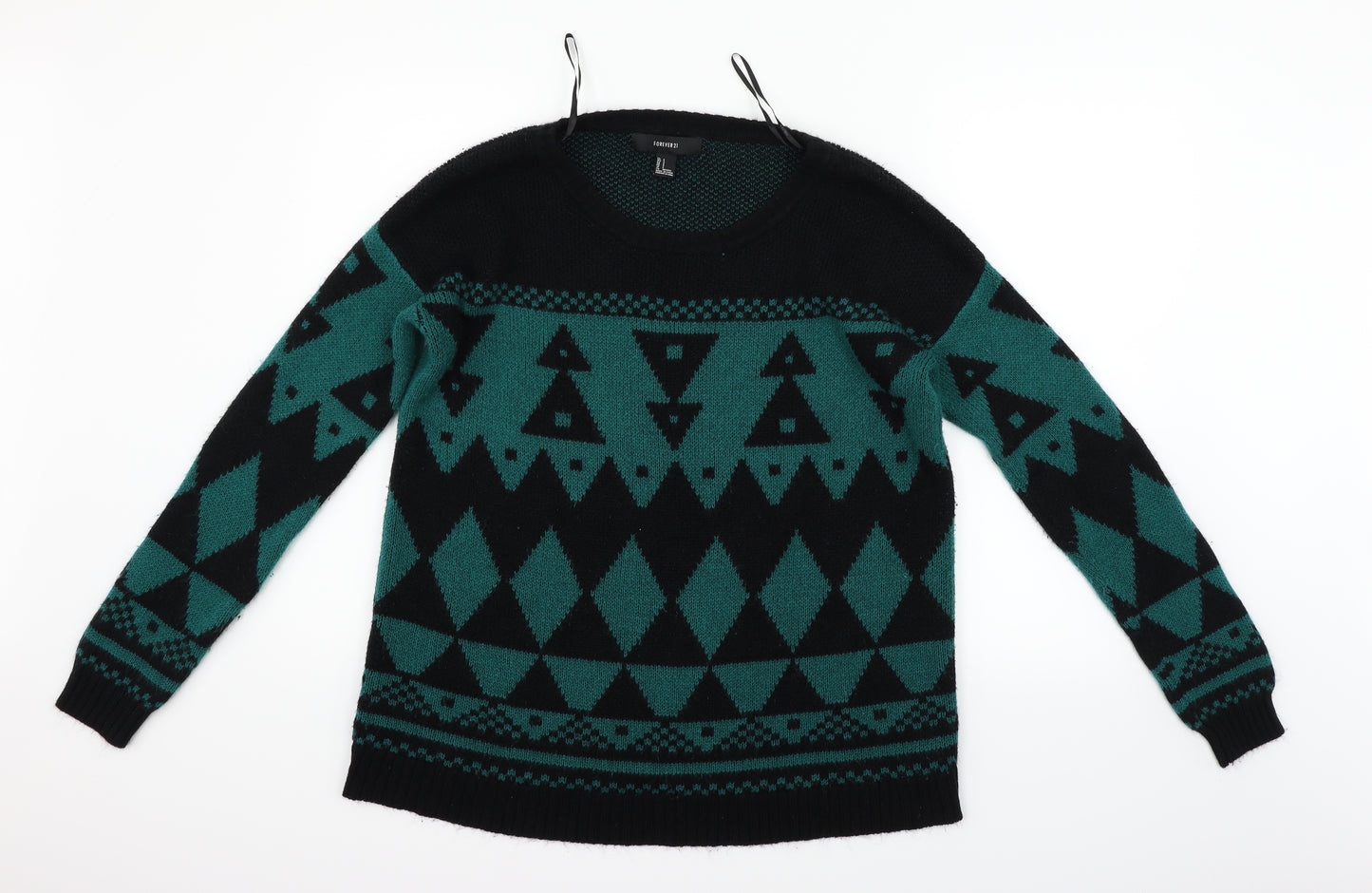 FOREVER 21 Womens Green Geometric  Pullover Jumper Size S