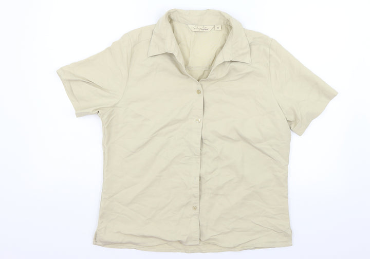 EWM Womens Beige Basic Button-Up Size 14