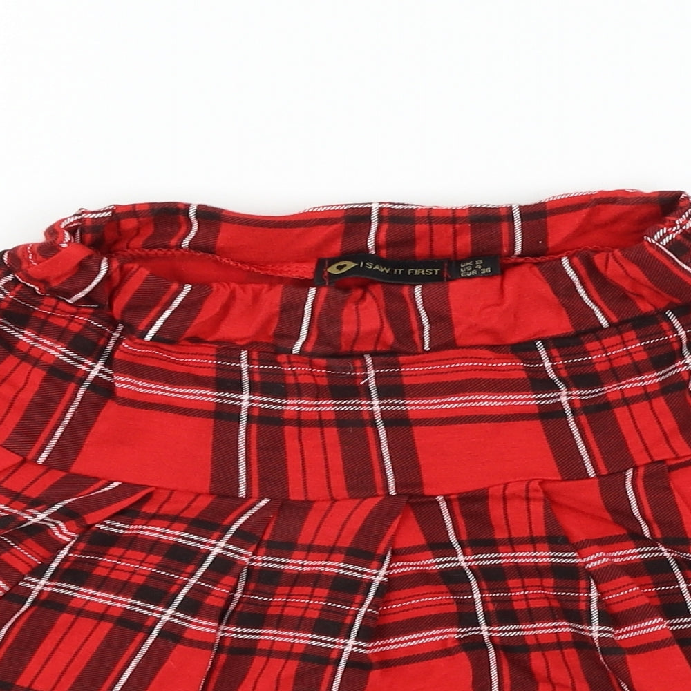 I SAW IT FIRST Womens Red Check  Flare Skirt Size 8