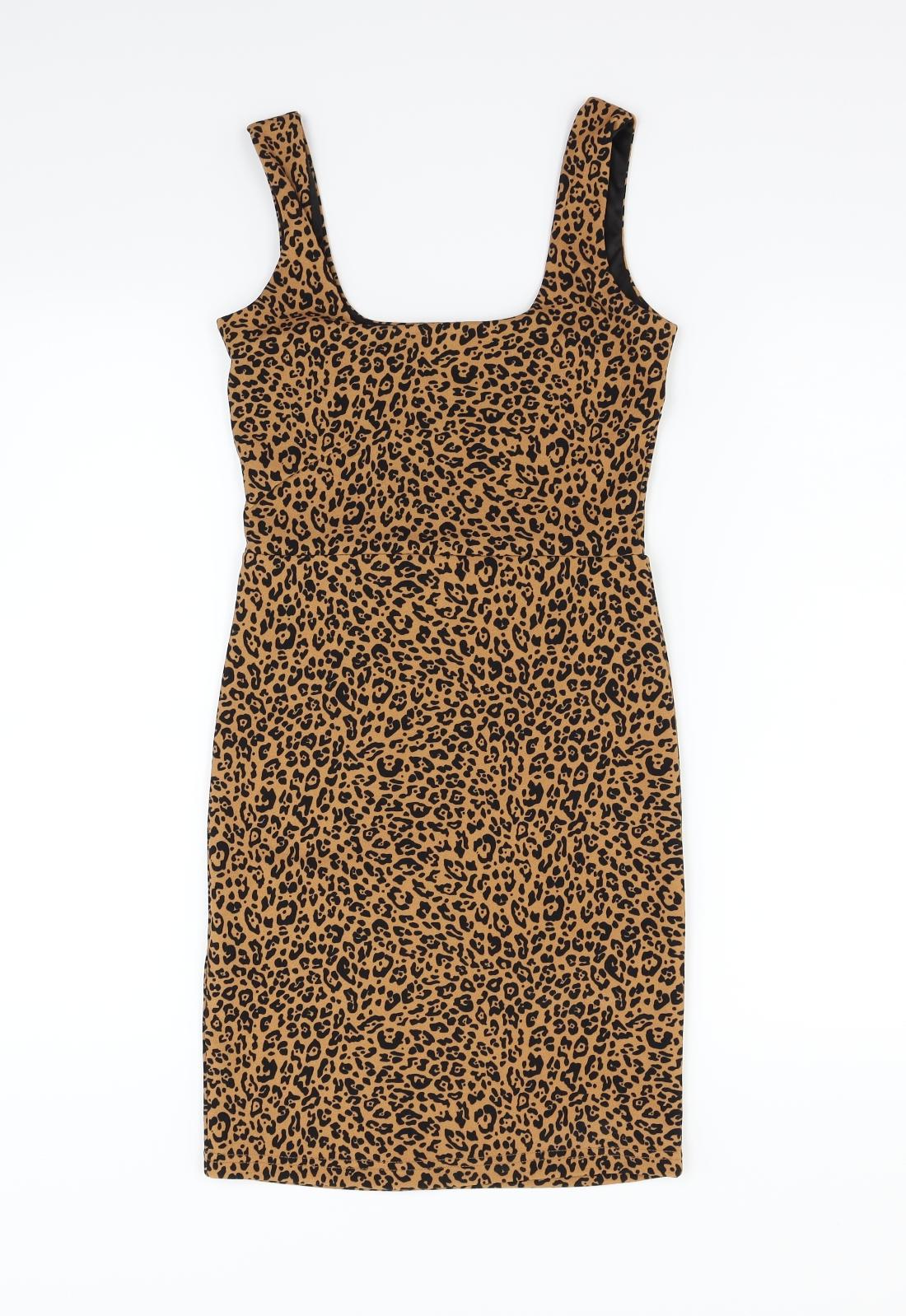 H&M Womens Beige Animal Print  Fit & Flare  Size XS