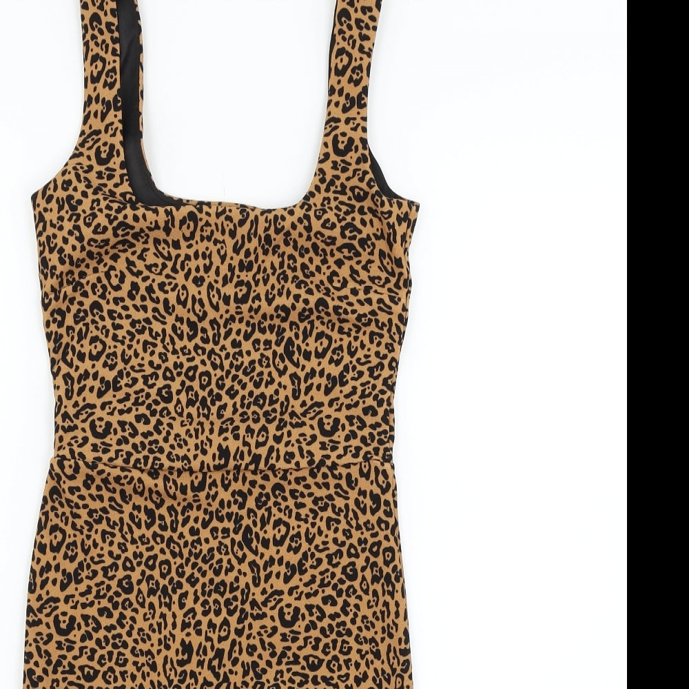 H&M Womens Beige Animal Print  Fit & Flare  Size XS