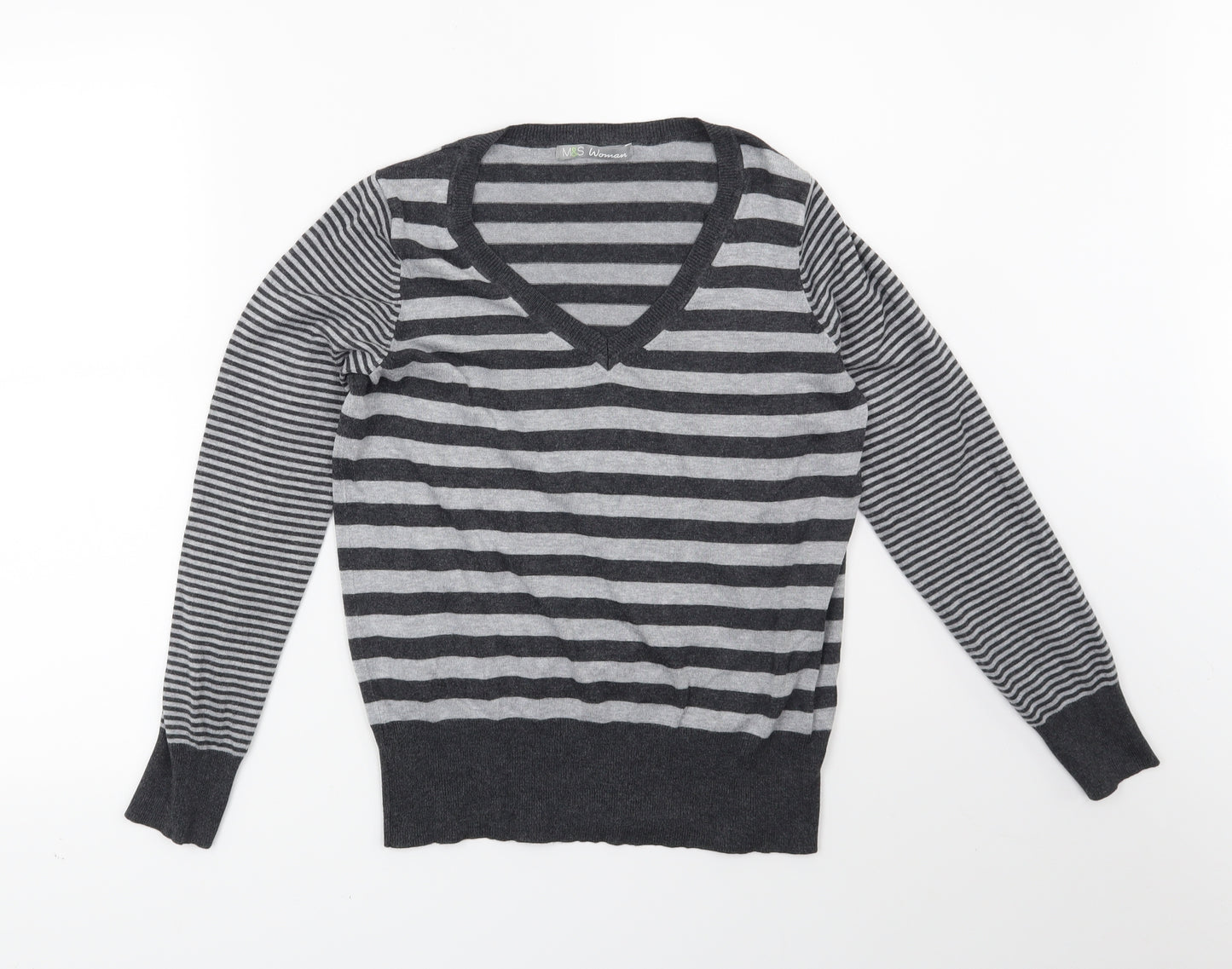 Marks and Spencer Womens Grey Striped  Pullover Jumper Size 12