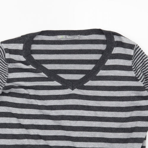 Marks and Spencer Womens Grey Striped  Pullover Jumper Size 12