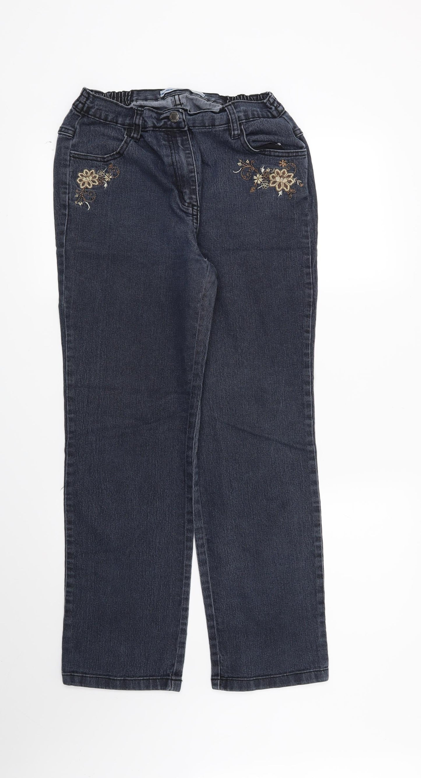 Bonmarché Womens Blue Floral  Straight Jeans Size 12 L27 in