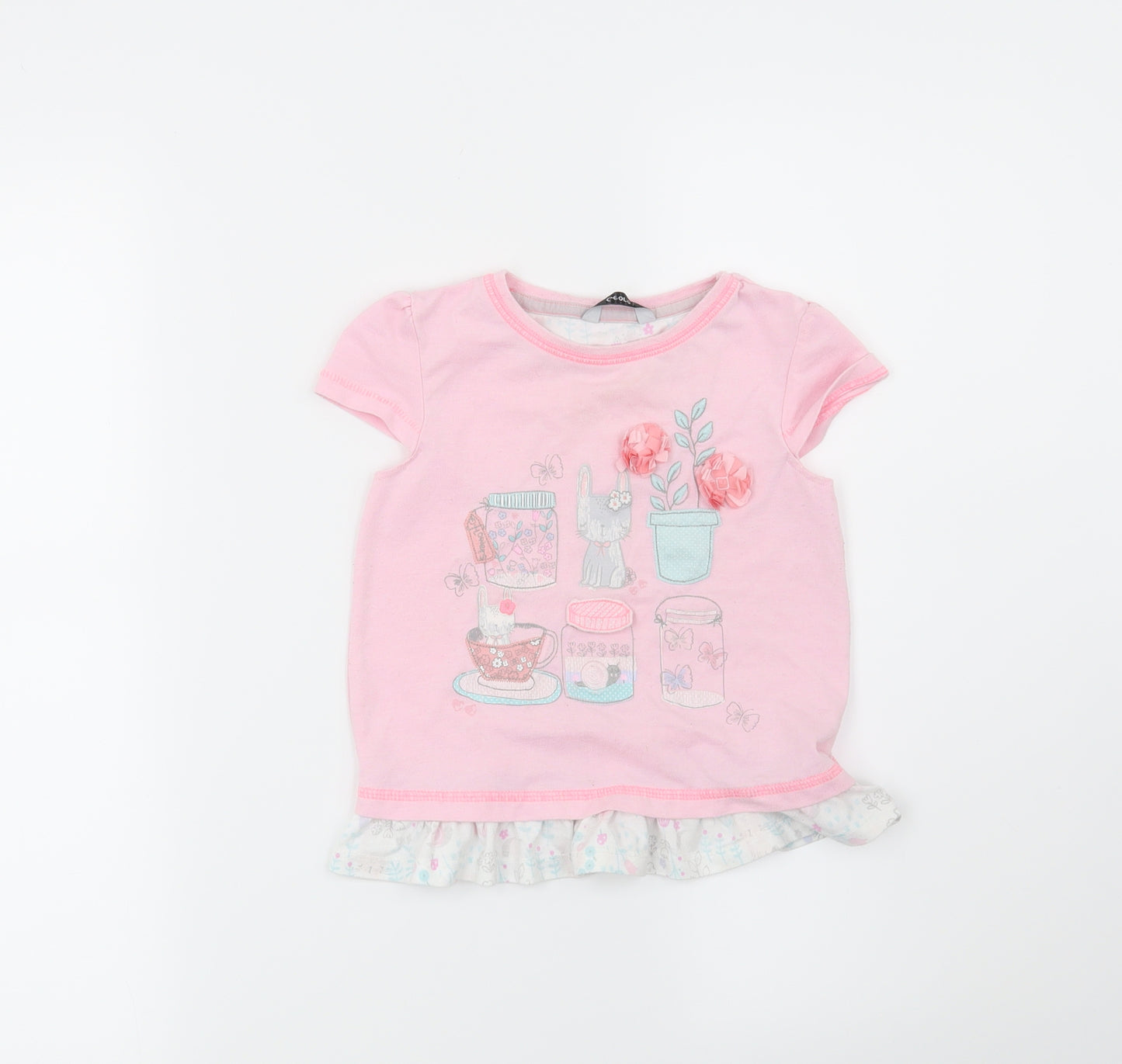 George Girls Pink Floral  Basic T-Shirt Size 4-5 Years  - Rabbit