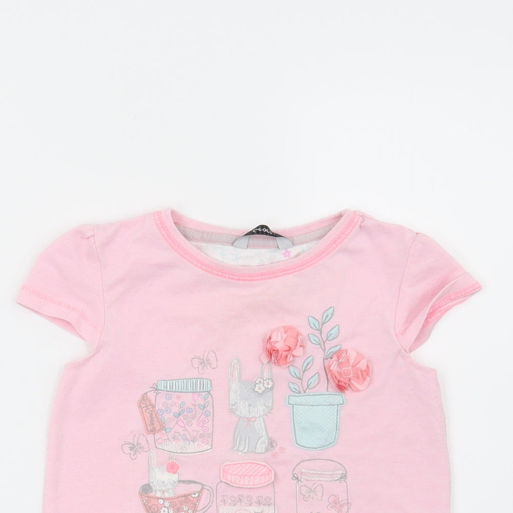 George Girls Pink Floral  Basic T-Shirt Size 4-5 Years  - Rabbit