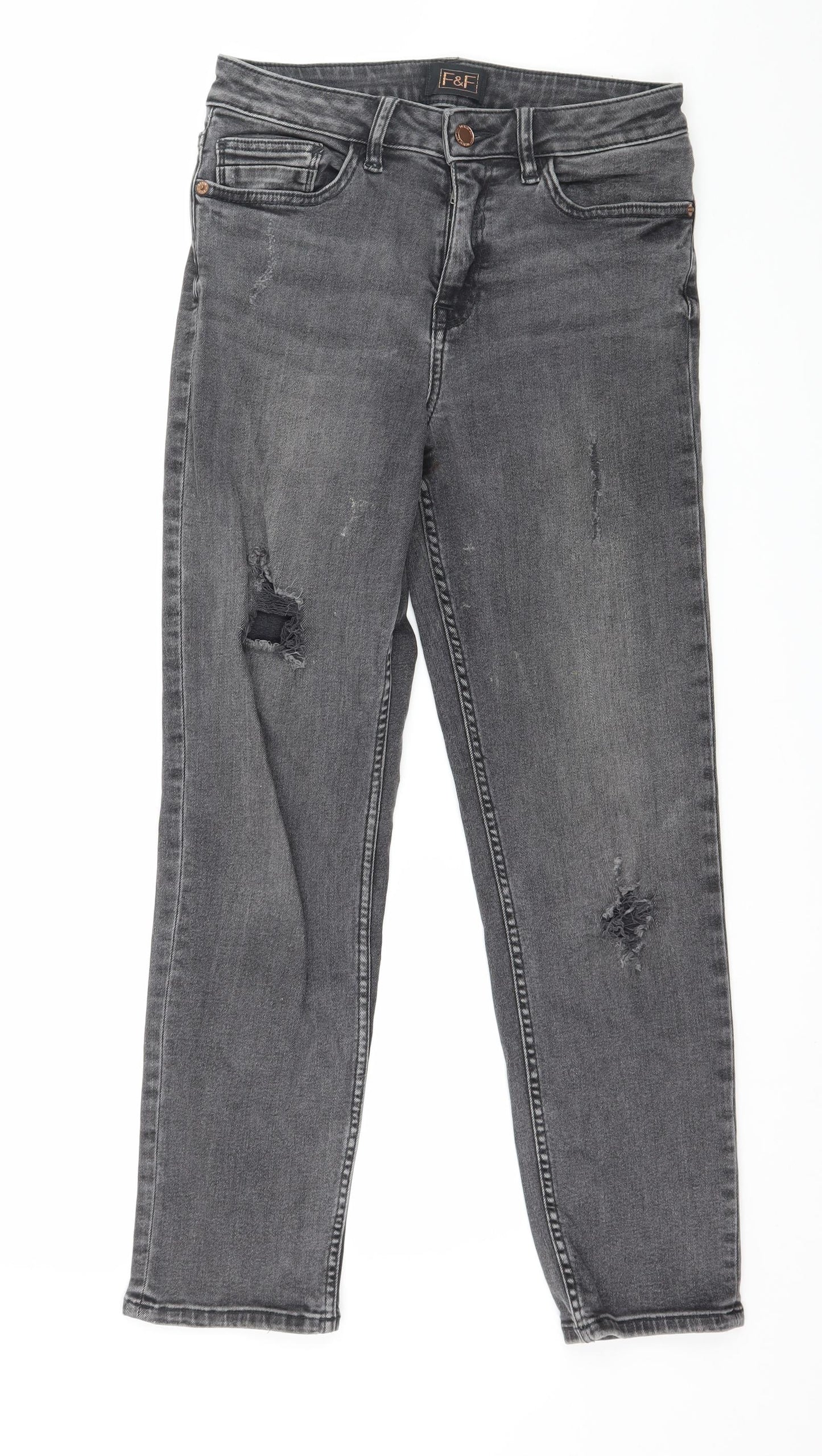 F&F Womens Grey  Denim Straight Jeans Size 8 L26 in