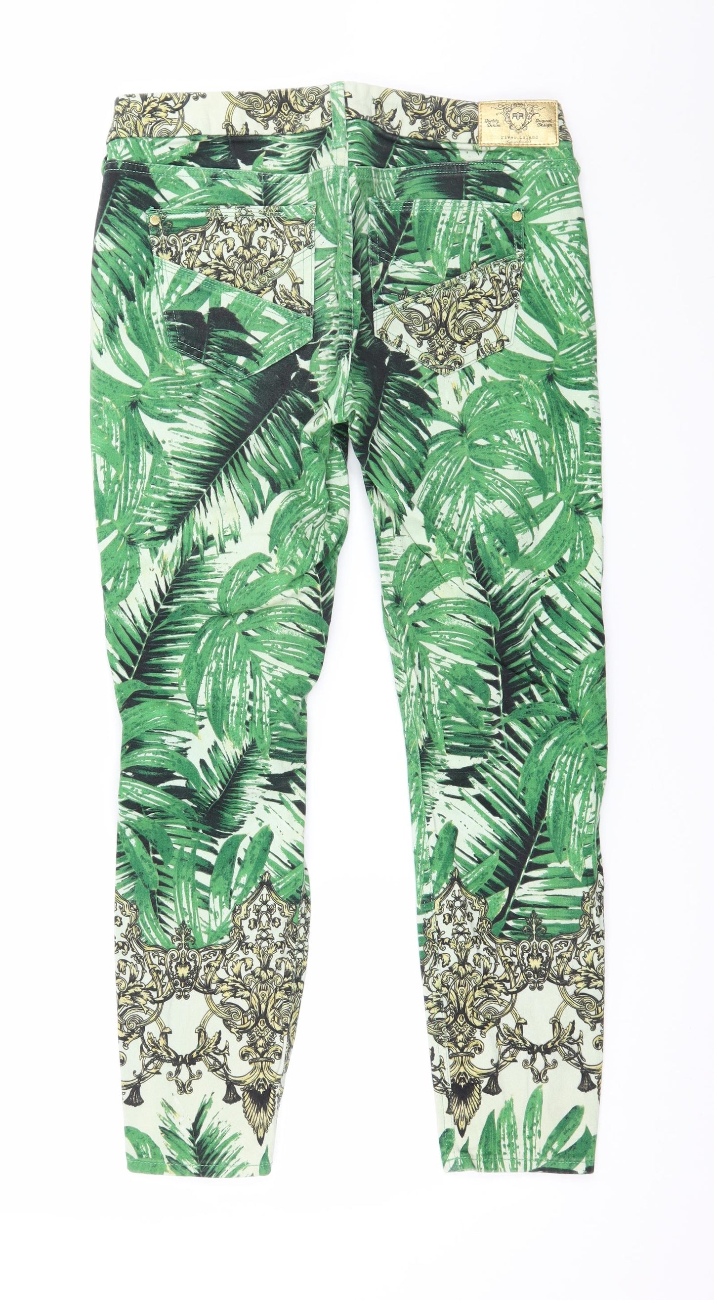 River Island Womens Green Geometric Denim Skinny Jeans Size 12 L27 in - Palm Leaves