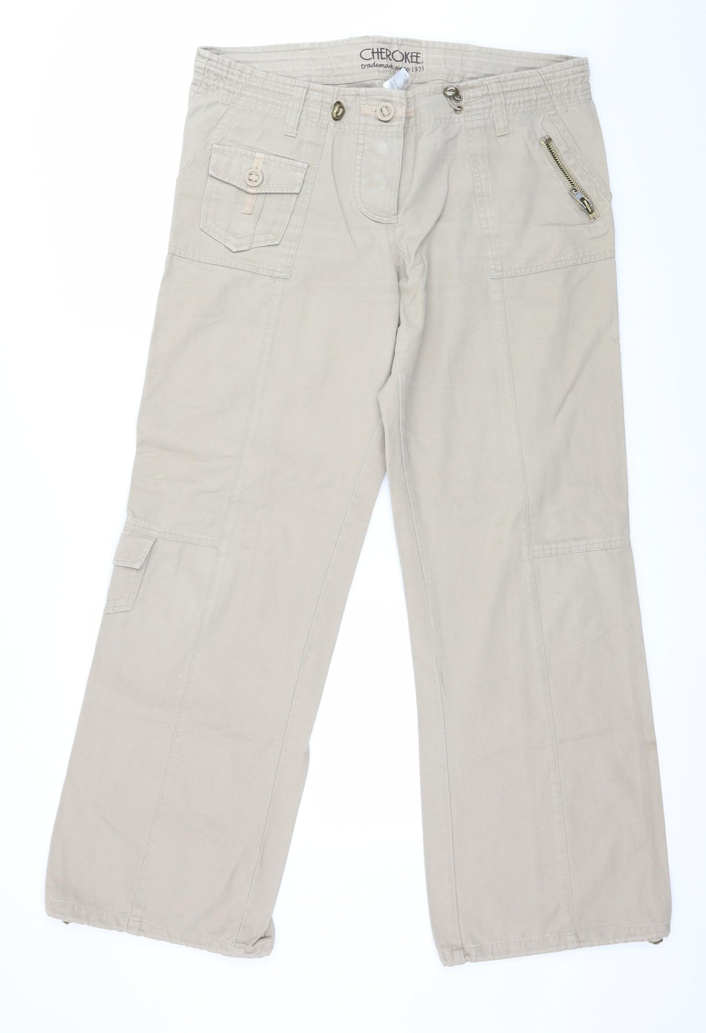 Cherokee Womens Beige  Denim Wide-Leg Jeans Size 14 L31 in