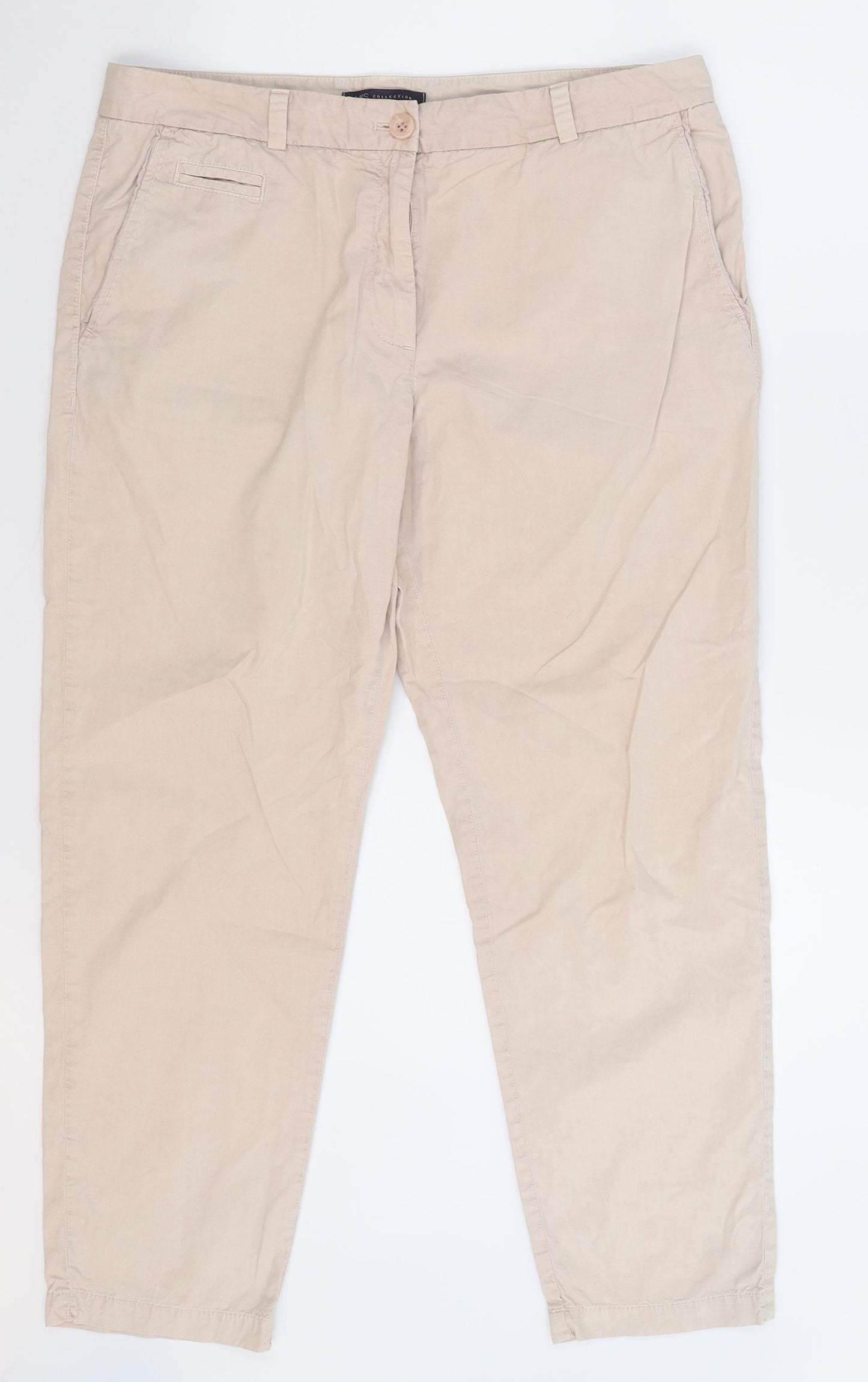 Marks and Spencer Womens Beige   Chino Trousers Size 14 L26 in