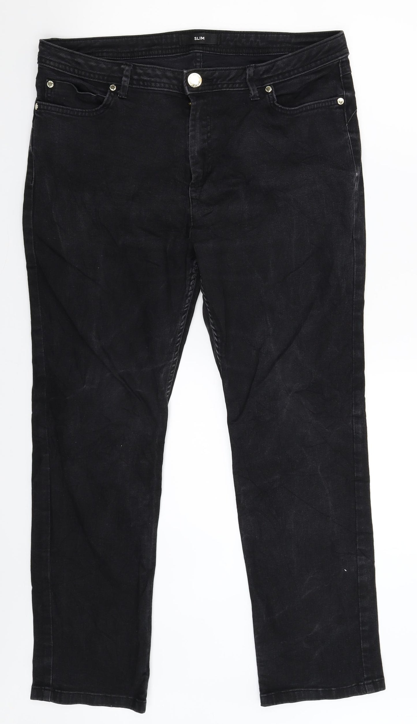Per Una Womens Black  Denim Straight Jeans Size 16 L28 in
