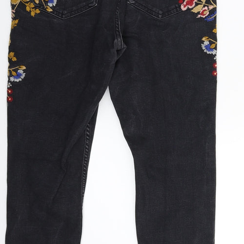Topshop Womens Black Floral Denim Skinny Jeans Size 32 in L26 in