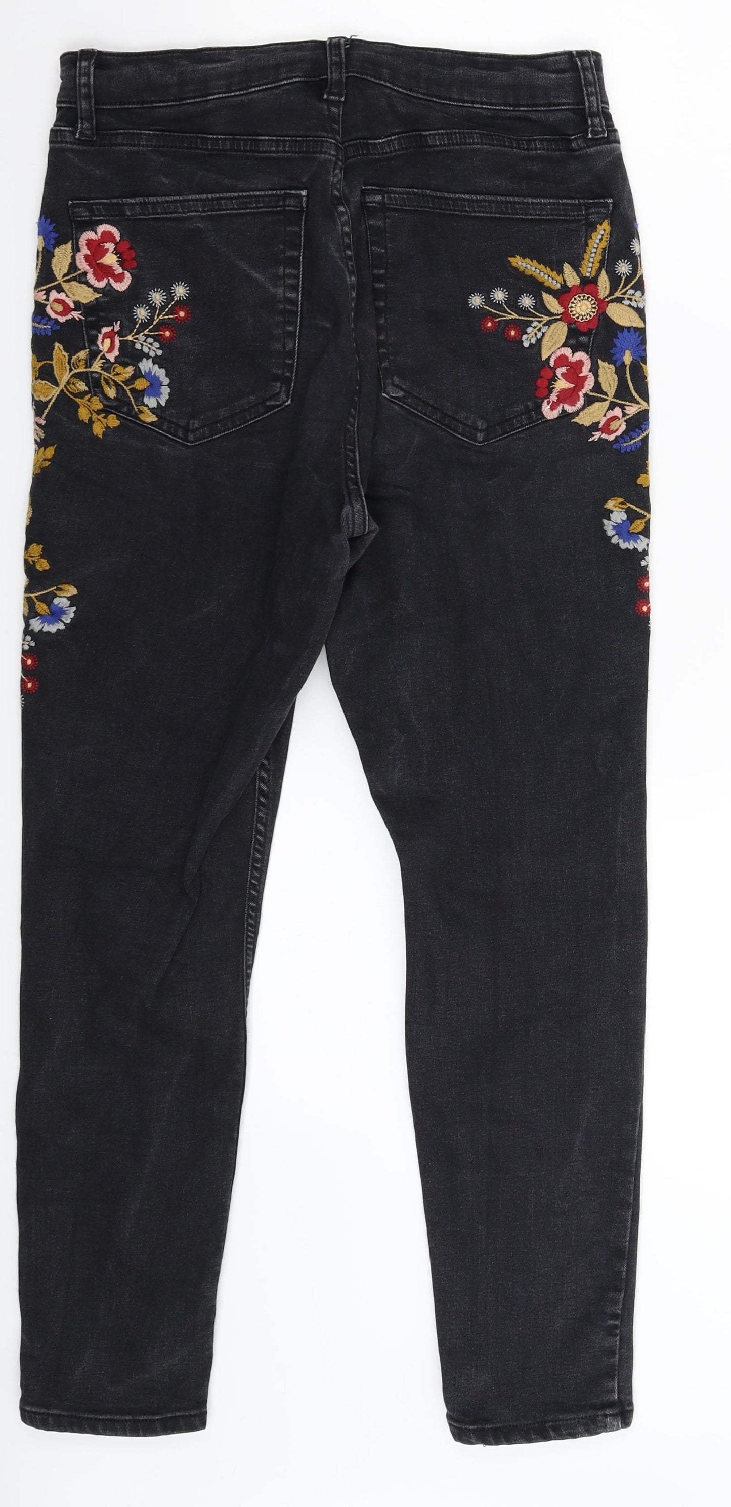 Topshop Womens Black Floral Denim Skinny Jeans Size 32 in L26 in