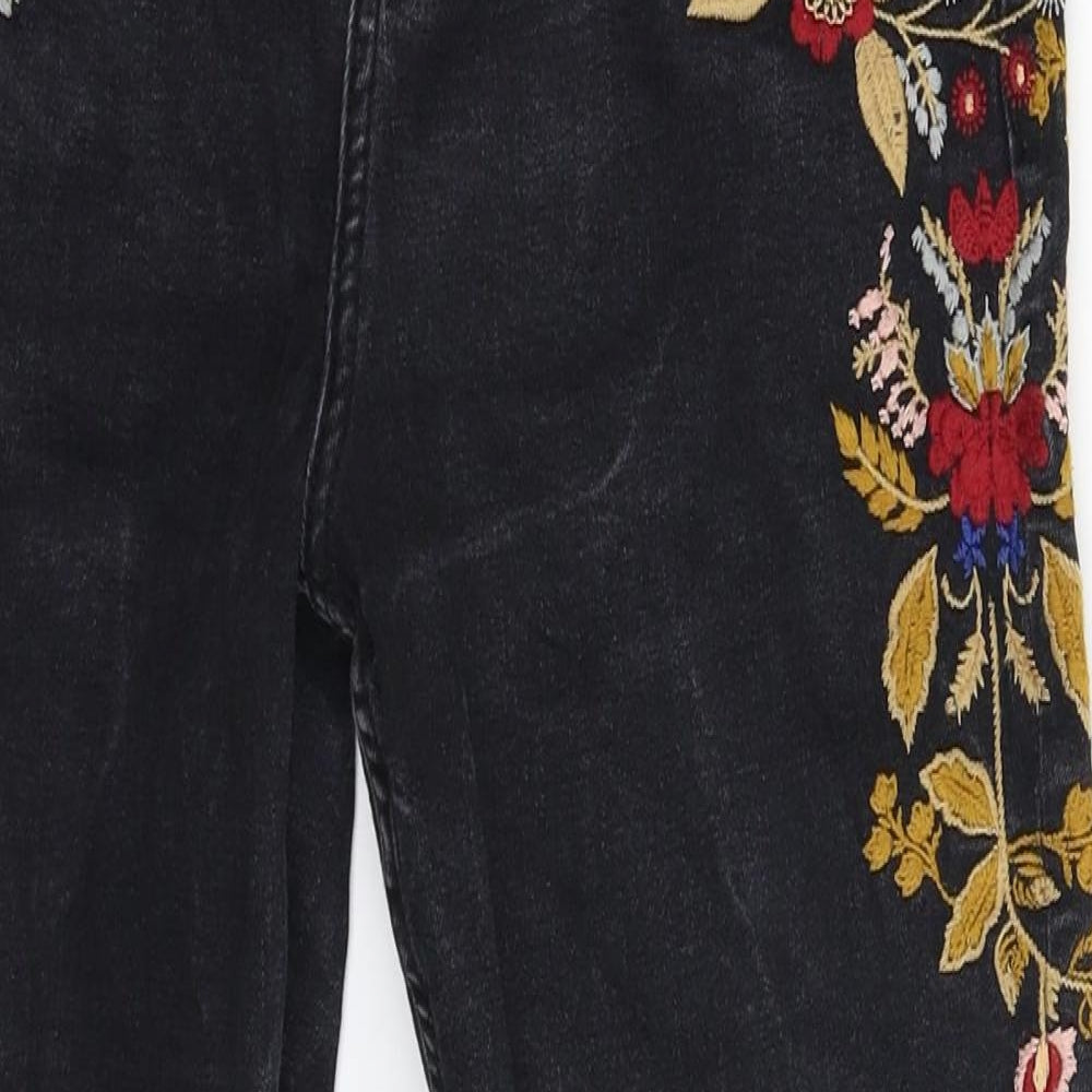Topshop Womens Black Floral Denim Skinny Jeans Size 32 in L26 in
