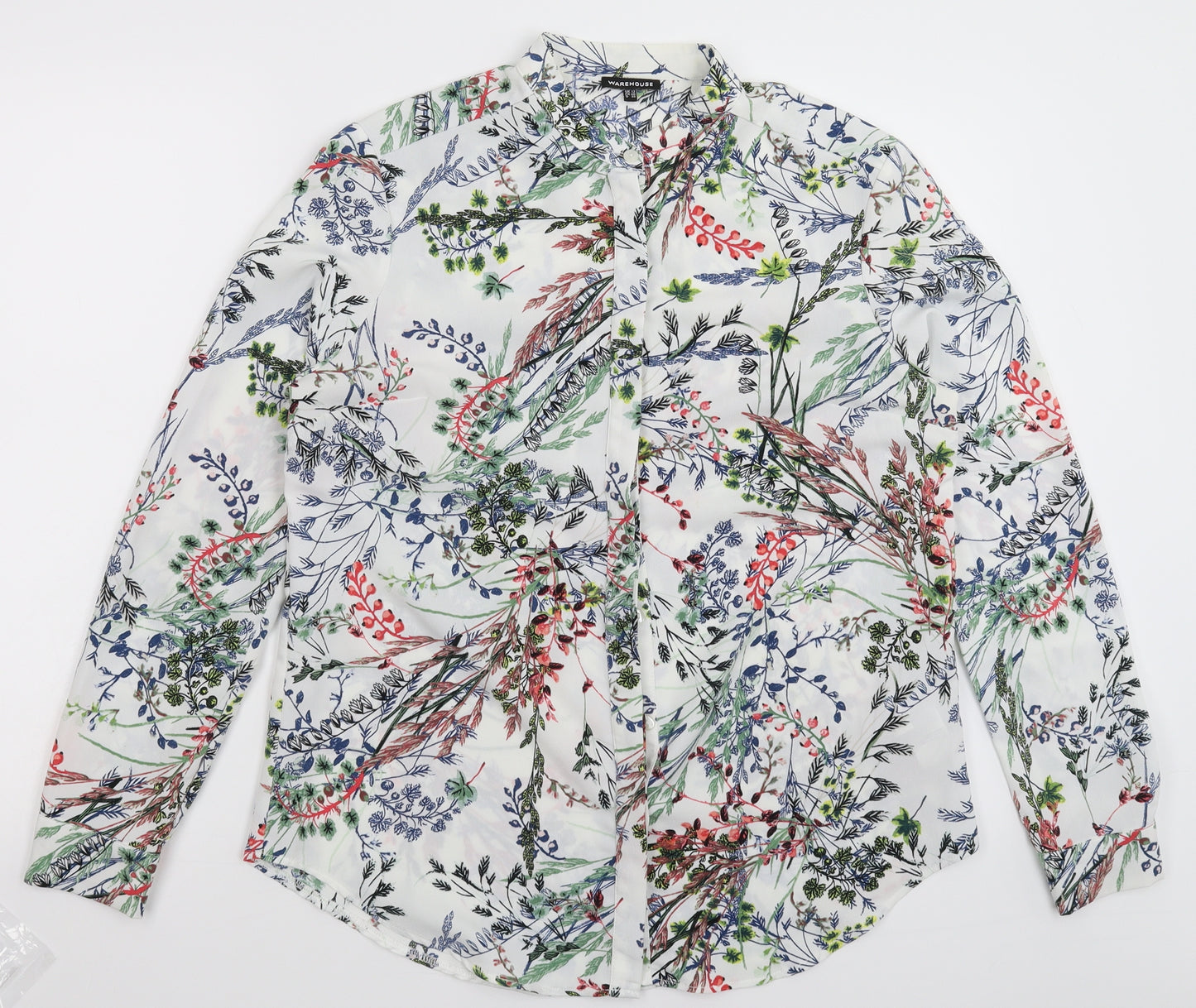 Warehouse Womens White Floral  Basic Button-Up Size 12