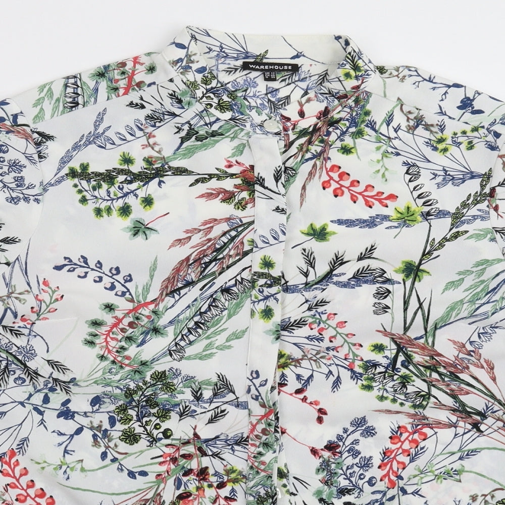 Warehouse Womens White Floral  Basic Button-Up Size 12