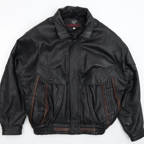 Real Leather Mens Black   Jacket  Size L