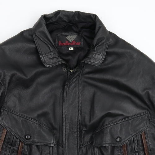 Real Leather Mens Black   Jacket  Size L