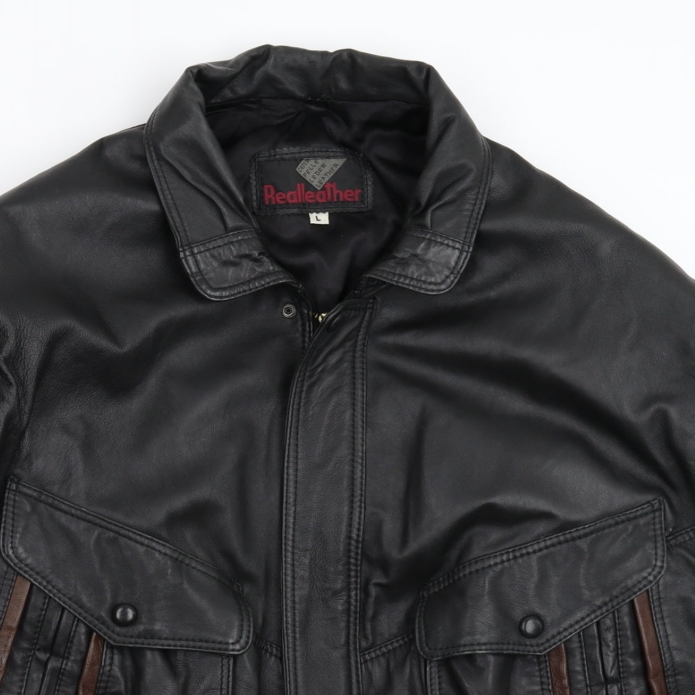 Real Leather Mens Black   Jacket  Size L