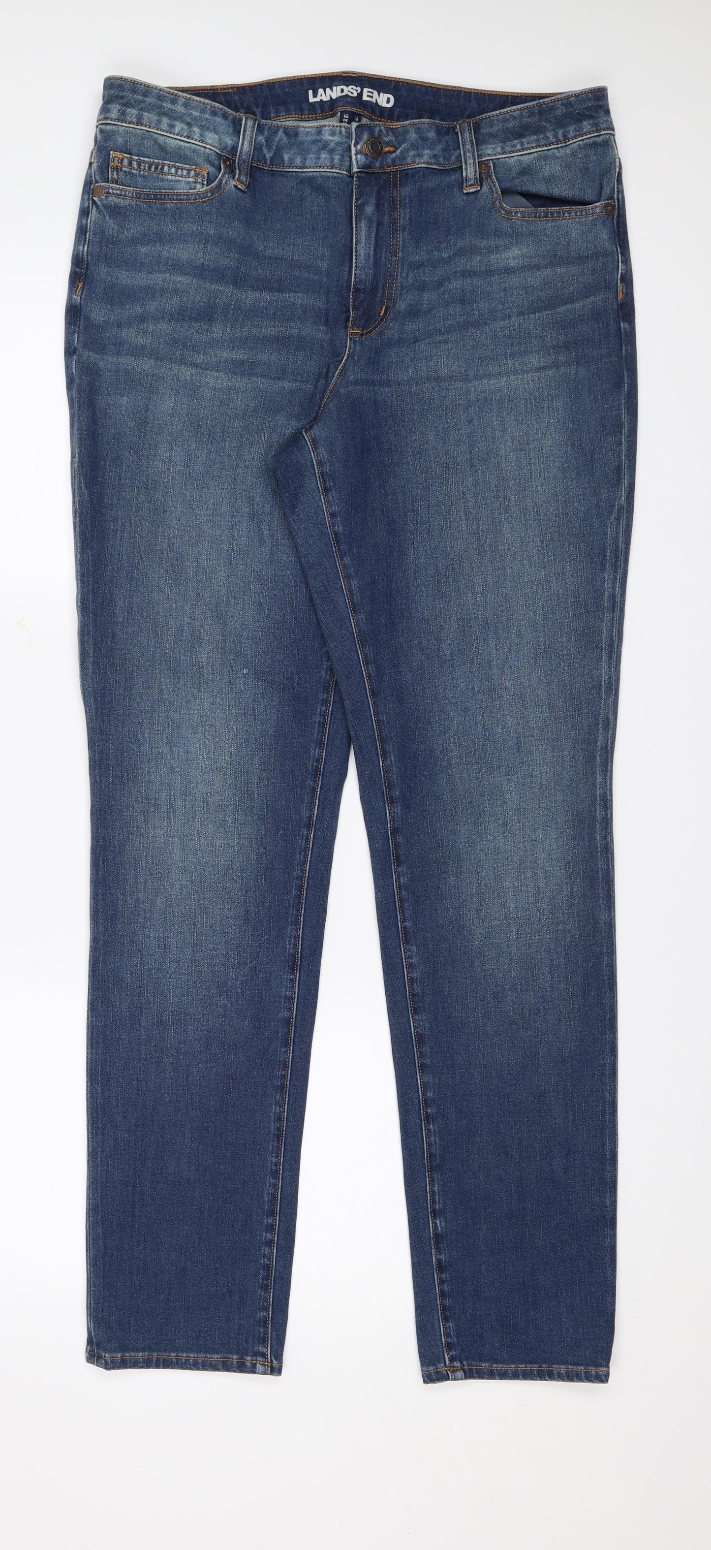 Lands End Womens Blue  Denim Straight Jeans Size 16 L32 in