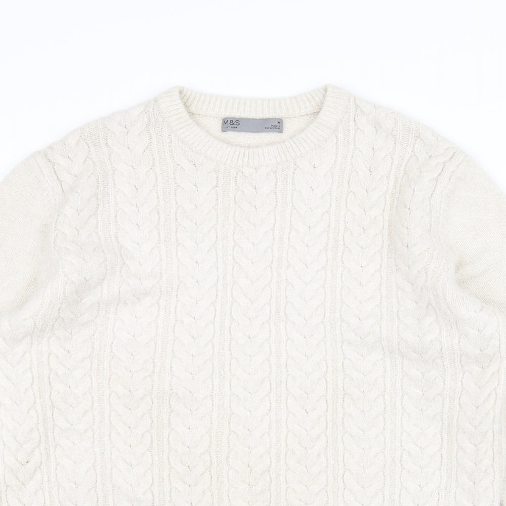 Marks and Spencer Mens White  Knit Pullover Jumper Size M