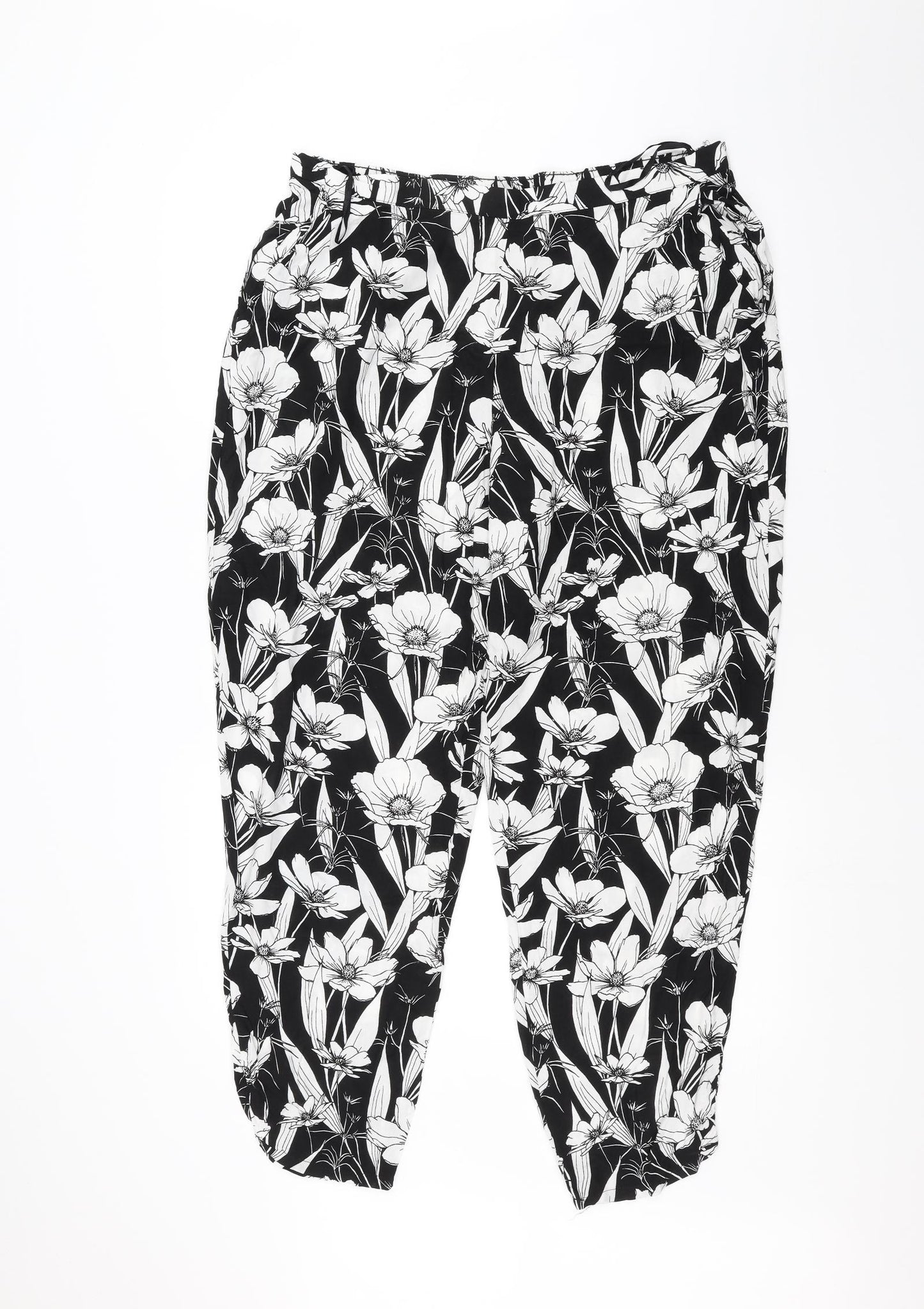 F&F Womens Black Floral  Trousers  Size 18 L26 in