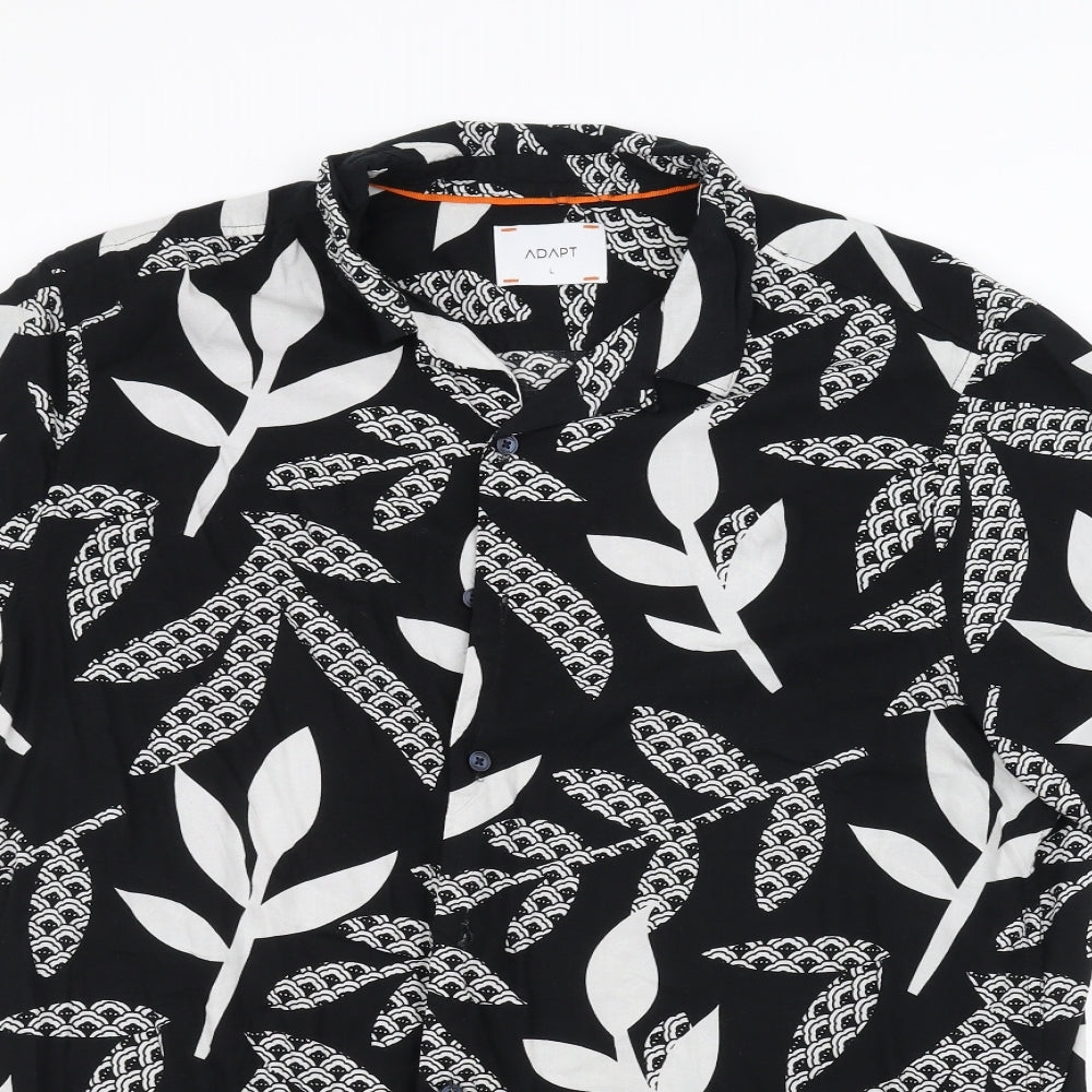 Adapt Mens Black Floral   Dress Shirt Size L