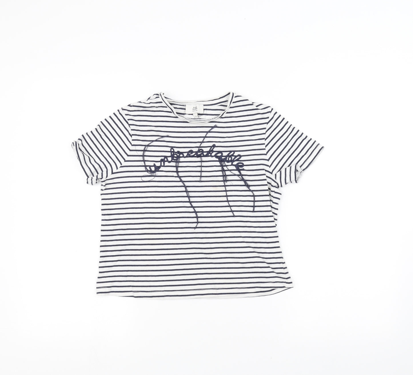 River Island Womens White Striped  Basic T-Shirt Size 6